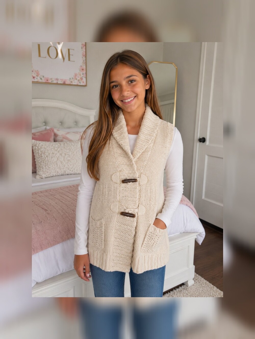 🍒Kaisely Cream Sweater Vest With Toggles NWT